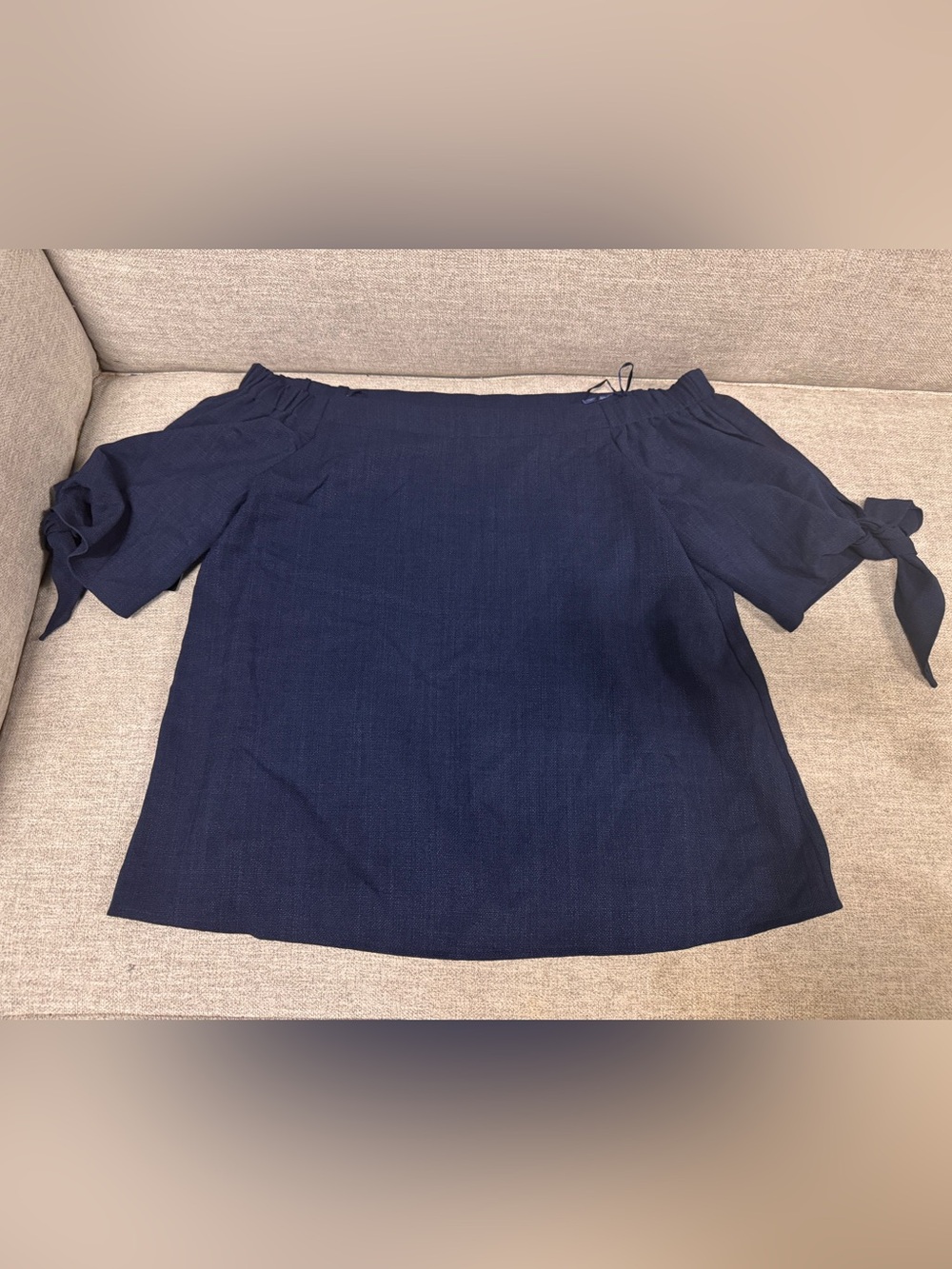 Women’s Off-Shoulder Navy Tie-Sleeve Blouse